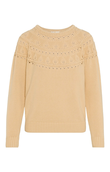 Ladies Cotton Pointelle Yoke Crew