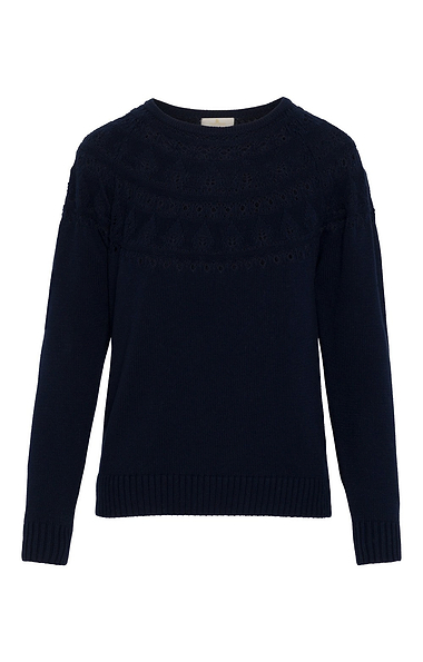 Ladies Cotton Pointelle Yoke Crew