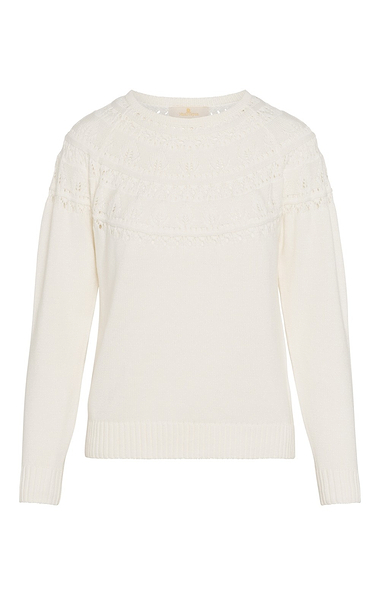 Ladies Cotton Pointelle Yoke Crew