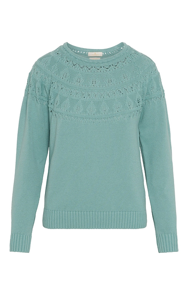Ladies Cotton Pointelle Yoke Crew