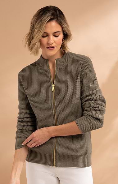 Ladies Cotton Rib Knit Zip Jacket