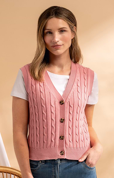Ladies Cotton Cable Knit Waistcoat