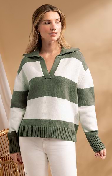 Ladies Cotton Stripe Oversized Shirt Jumper