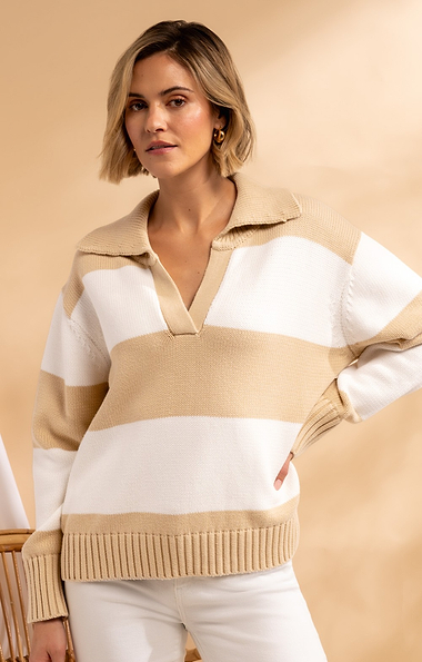 Ladies Cotton Stripe Oversized Shirt Jumper