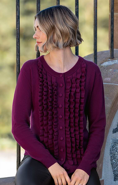 Ladies Merino Cashmere Frill Cardigan