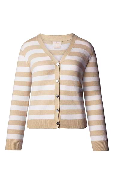 Ladies Cotton & Cashmere Striped Cardigan