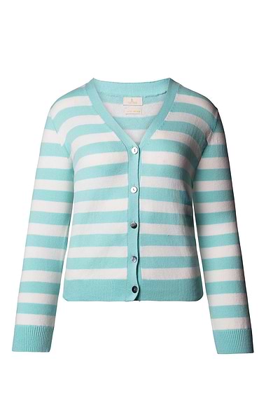 Ladies Cotton & Cashmere Striped Cardigan