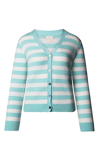 Ladies Cotton & Cashmere Striped Cardigan