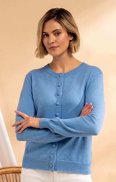 Ladies Cotton Cashmere Fabric Covered Button Cardigan