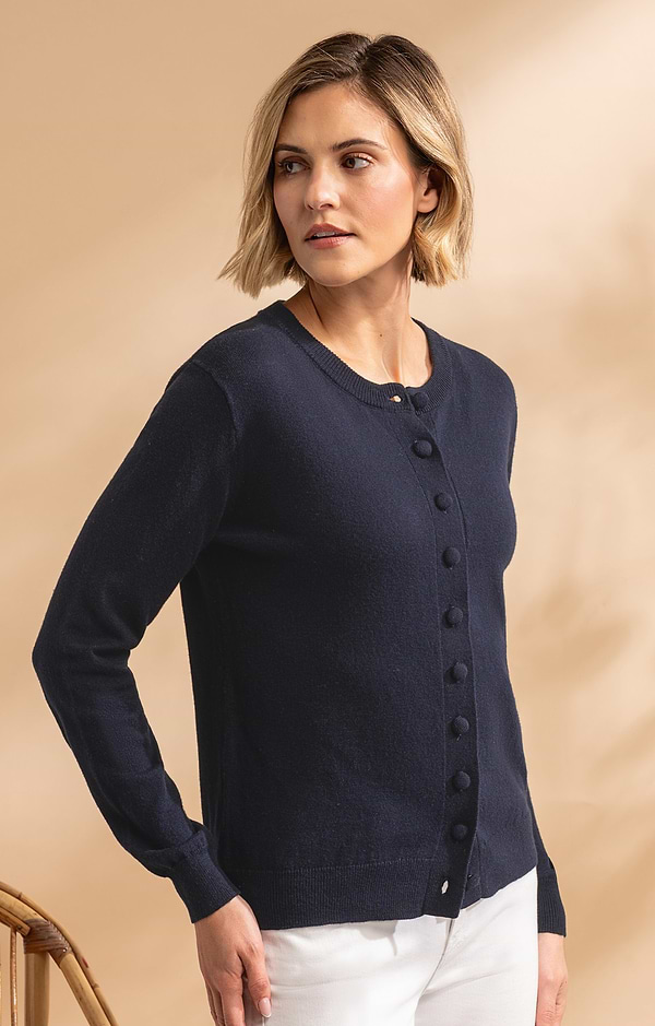 Ladies Cotton Cashmere Fabric Covered Button Cardigan
