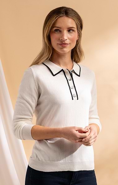 Ladies Cotton Cashmere Tipped Polo