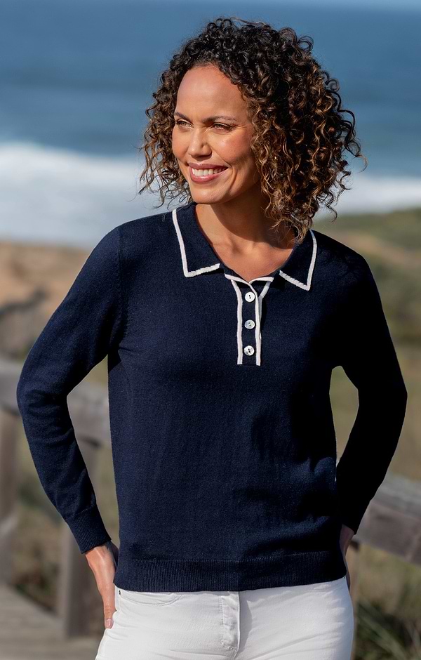 Ladies Cotton Cashmere Tipped Polo