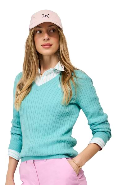 Ladies Crew Clothing Heritage Cable V Neck Jumper