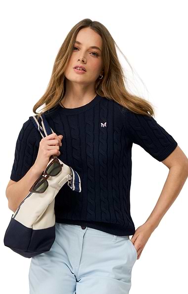 Ladies Crew Clothing Summer Cable Knit Short Sleeve Tee