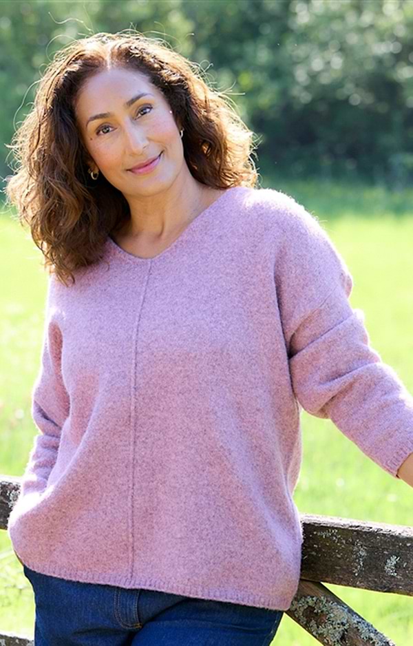 Soft Tweed V-Neck Seam Detail Jumper