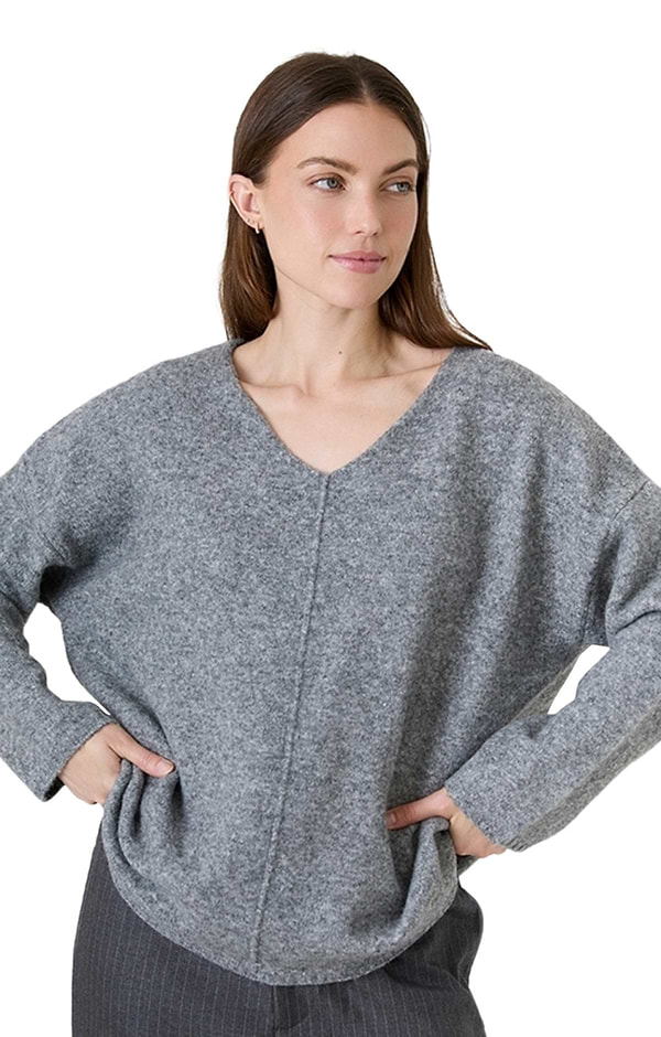Soft Tweed V-Neck Seam Detail Jumper