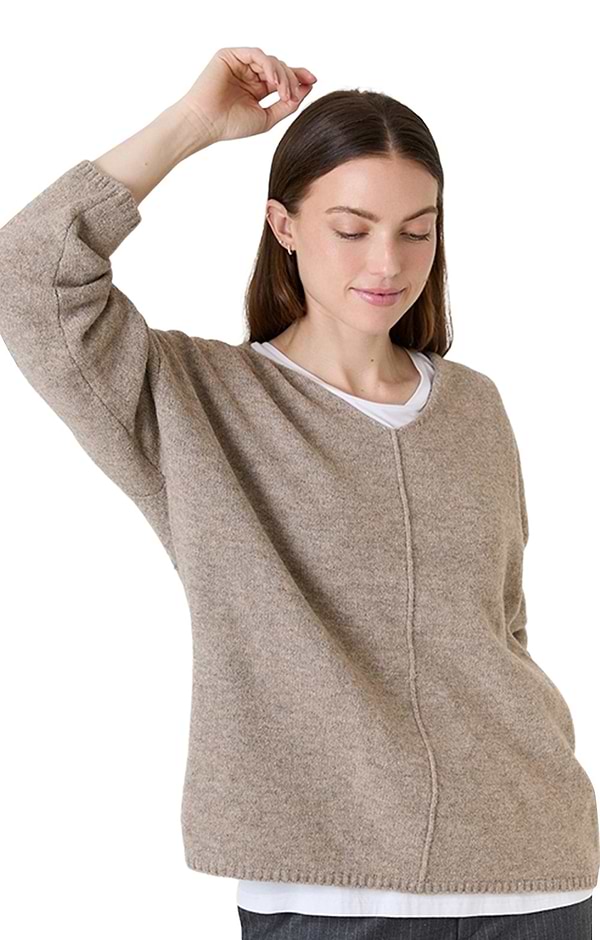 Soft Tweed V-Neck Seam Detail Jumper