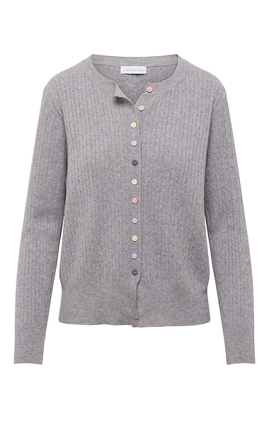 Ladies Fine Cable Knit Cardigan with Multicolour Buttons