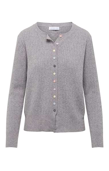Ladies Fine Cable Knit Cardigan with Multicolour Buttons
