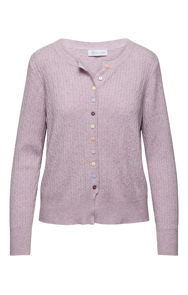 Ladies Fine Cable Knit Cardigan with Multicolour Buttons