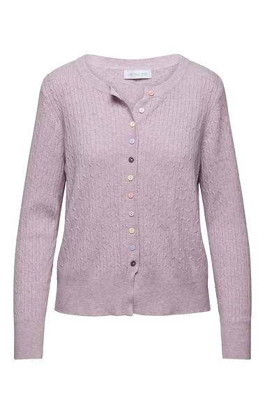 Ladies Fine Cable Knit Cardigan with Multicolour Buttons