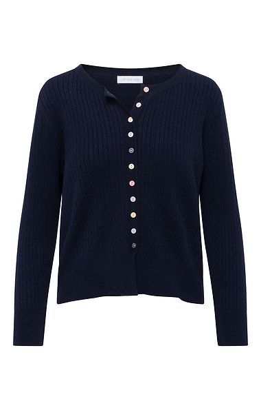 Ladies Fine Cable Knit Cardigan with Multicolour Buttons