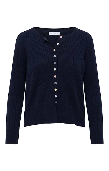 Ladies Fine Cable Knit Cardigan with Multicolour Buttons