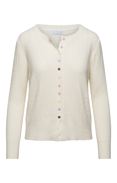 Ladies Fine Cable Knit Cardigan with Multicolour Buttons