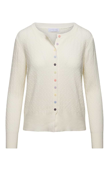 Ladies Fine Cable Knit Cardigan with Multicolour Buttons