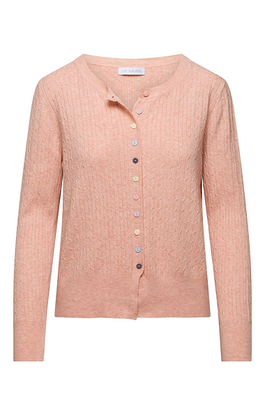 Ladies Fine Cable Knit Cardigan with Multicolour Buttons