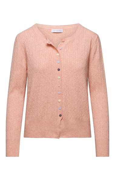 Ladies Fine Cable Knit Cardigan with Multicolour Buttons