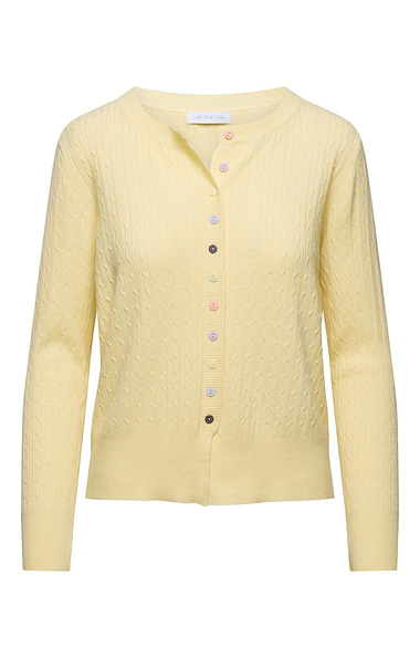 Ladies Fine Cable Knit Cardigan with Multicolour Buttons