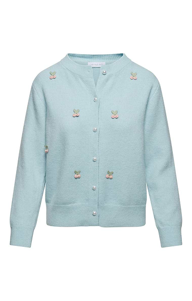 Ladies Cherry Applique Cardigan