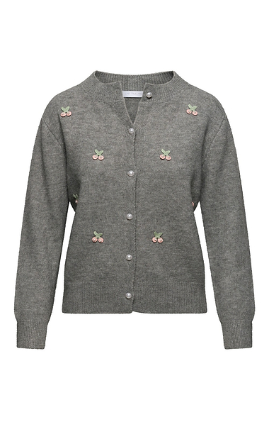 Ladies Cherry Applique Cardigan