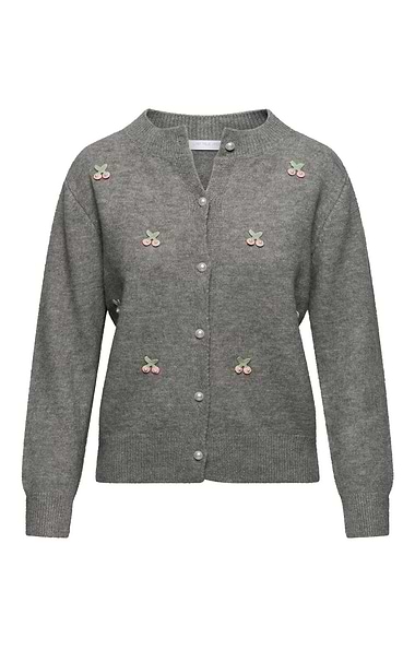 Ladies Cherry Applique Cardigan
