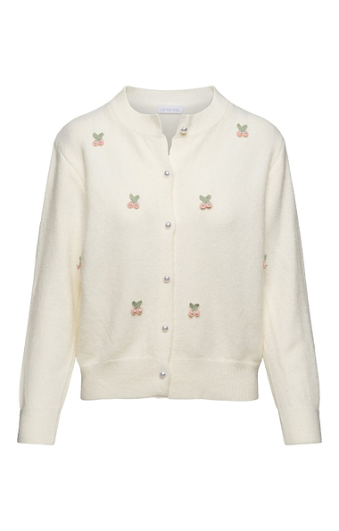Ladies Cherry Applique Cardigan