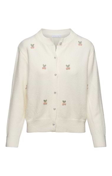 Ladies Cherry Applique Cardigan