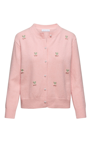 Ladies Cherry Applique Cardigan