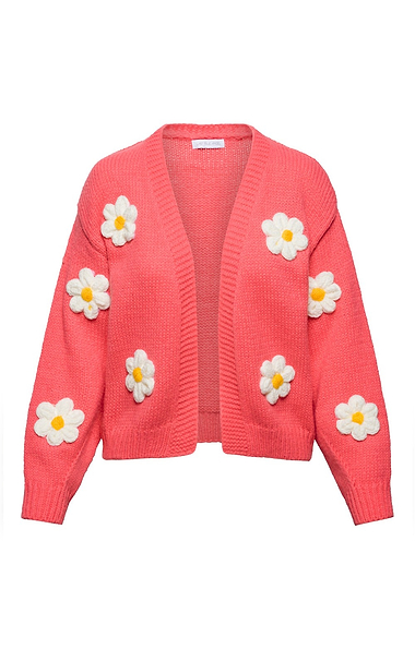 Ladies Daisy Applique Open Cardigan