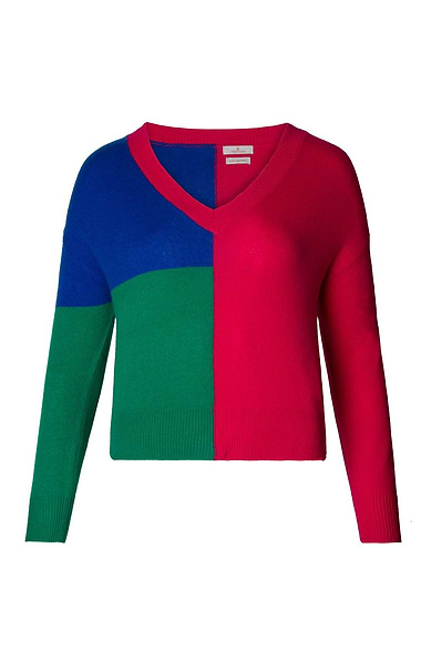 Ladies Cashmere Block V Neck