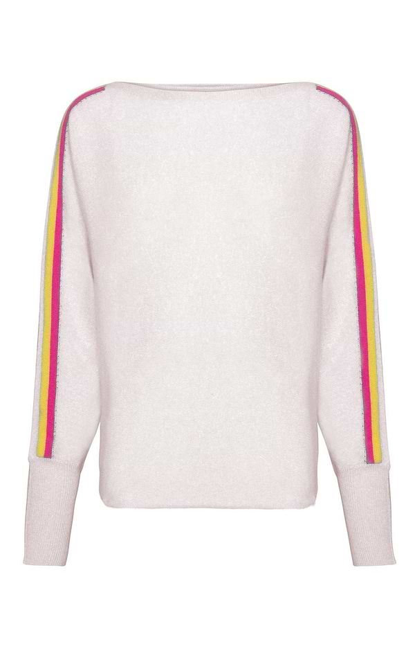 Ladies Stripe Sleeve Cashmere Boat Neck Sweater