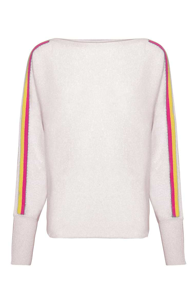 Ladies Stripe Sleeve Cashmere Boat Neck Sweater