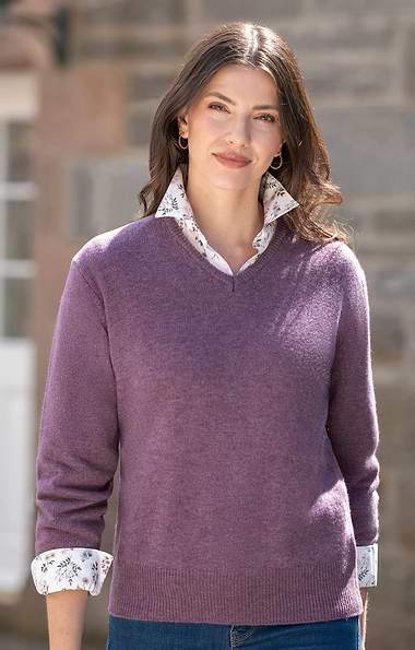 Ladies 3-Ply Cashmere V Neck