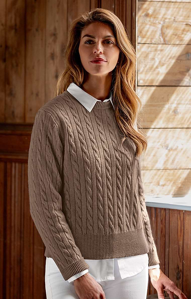 Ladies Cashmere Cable Crew Neck