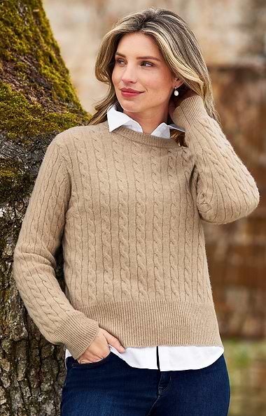 Ladies Cashmere Cable Crew Neck