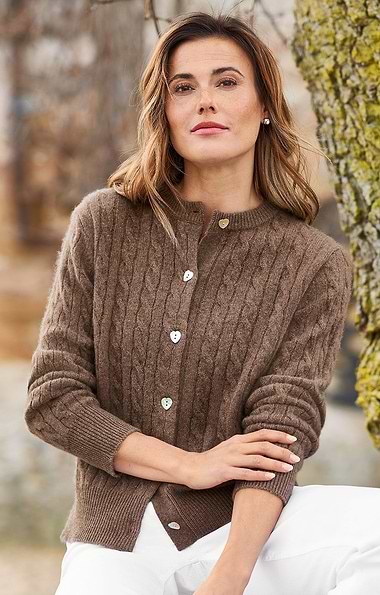 Ladies Cashmere Cable Cardigan
