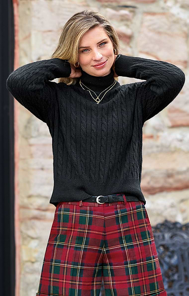 Ladies Cashmere Cable Roll Neck