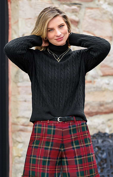 Ladies Cashmere Cable Roll Neck