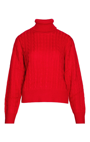 Ladies Cashmere Cable Roll Neck