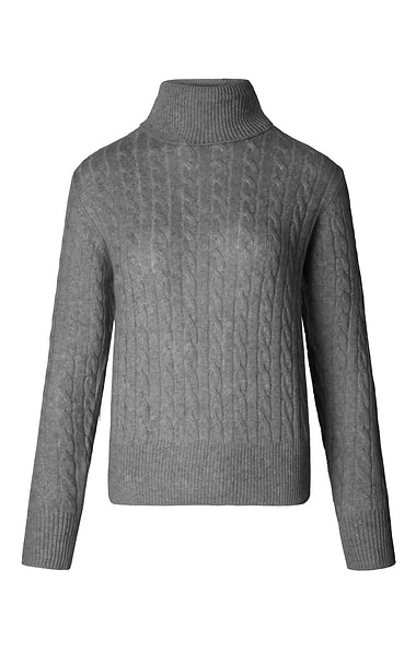 Ladies Cashmere Cable Roll Neck